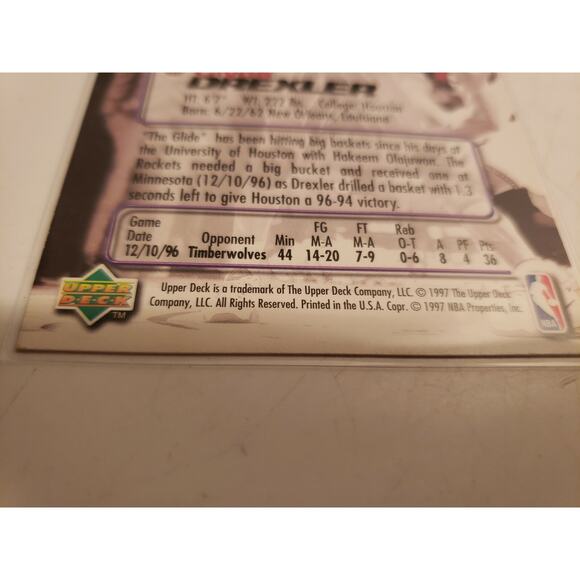 Clyde Drexler 1997-1998 Upper Deck #CT32/40 Crunch Time - Houston Rockets - NBA - Picture 3 of 3